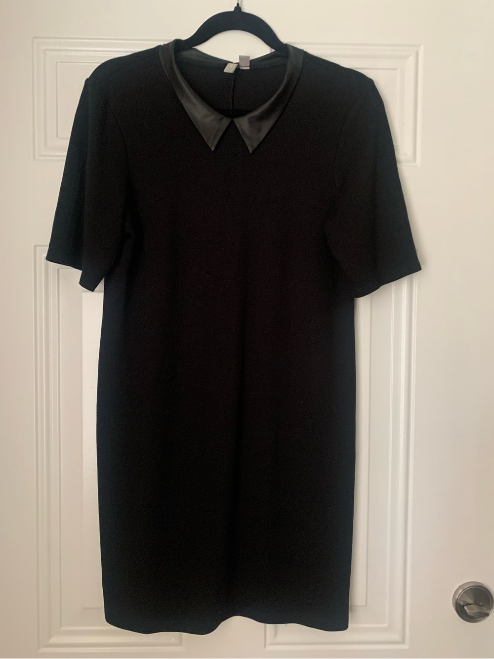 ASOS Contemporary Black Short Sleeve Dress with Faux Leather Collar Size 10